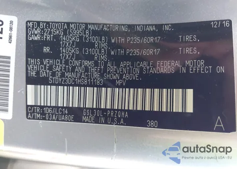 2017 Toyota Sienna Xle/Limited from USA, damaged, VIN 5TDYZ3DC1HS811183